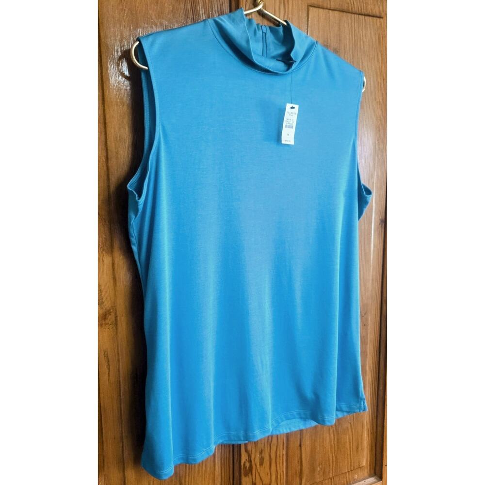 Talbots Women Sleeveless Casual Top Cowl Neck Shirt Soft Turquoise Plus 1X New - Picture 2 of 6